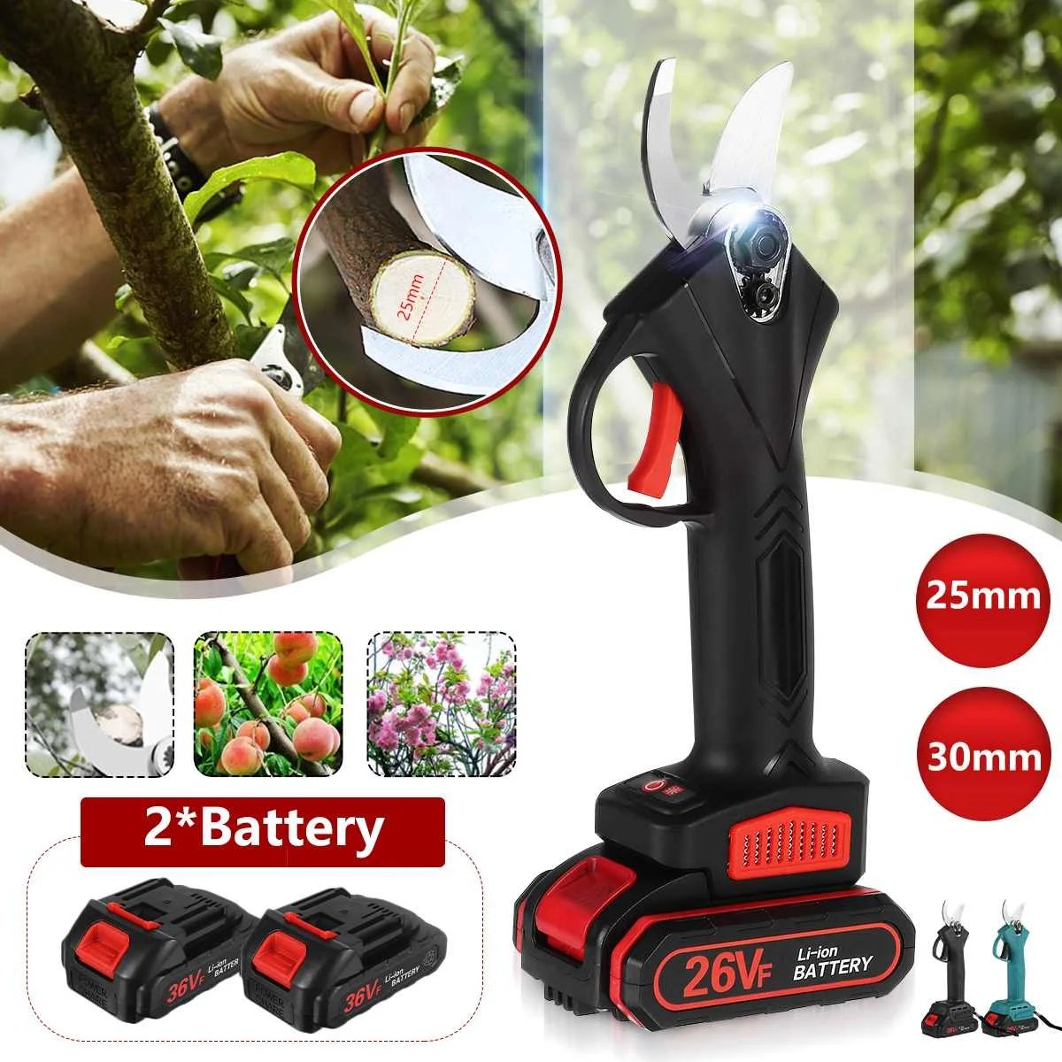 

1200W Cordless Pruner Electric Pruning Shear Fruit Tree Bonsai Pruning Branches Cutter Garden Tools 7500mAh Makita Battery