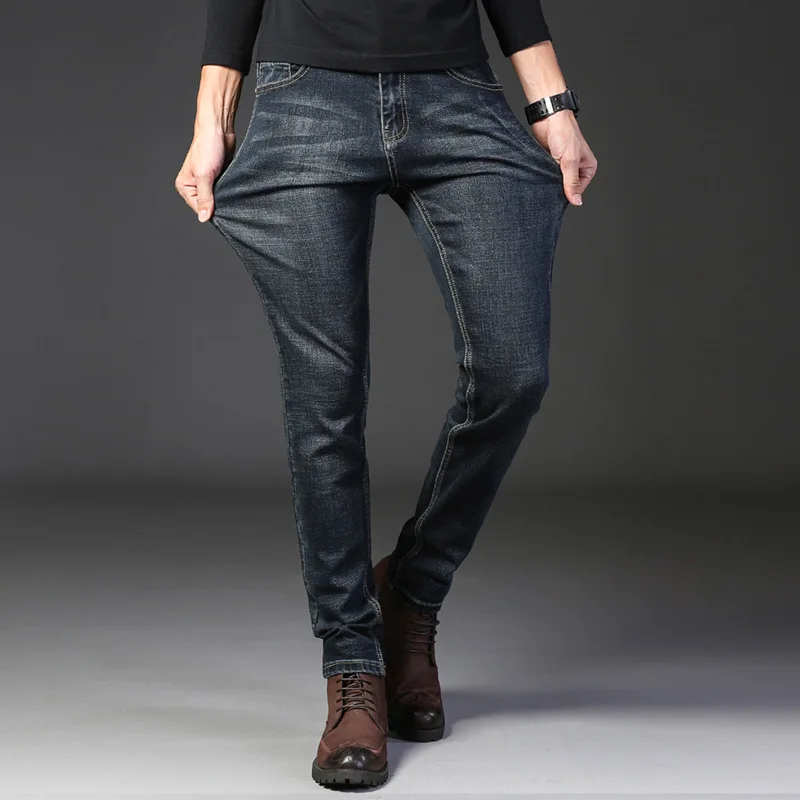 2021New Popular Stylish Top Quality Stretch Men Jeans Solid color Micro-elastic Classic Jeans