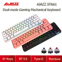 ajazz stk61 61 key mechanical keyboard usb wired bluetooth compatible 5 0 dual mode wireless mechanical keyboard rainbow light