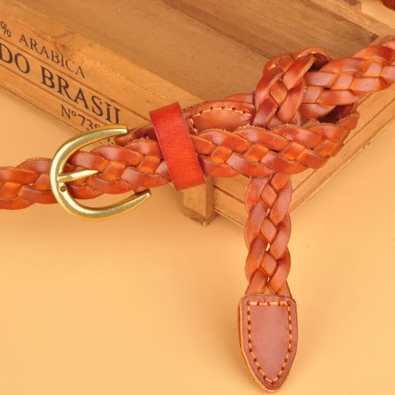 Cowhide Weave Belt For Women Braid Genuine leather Belt Fashion Newest For Dress Ladies Female Belt Womens Belt Pin Buckle