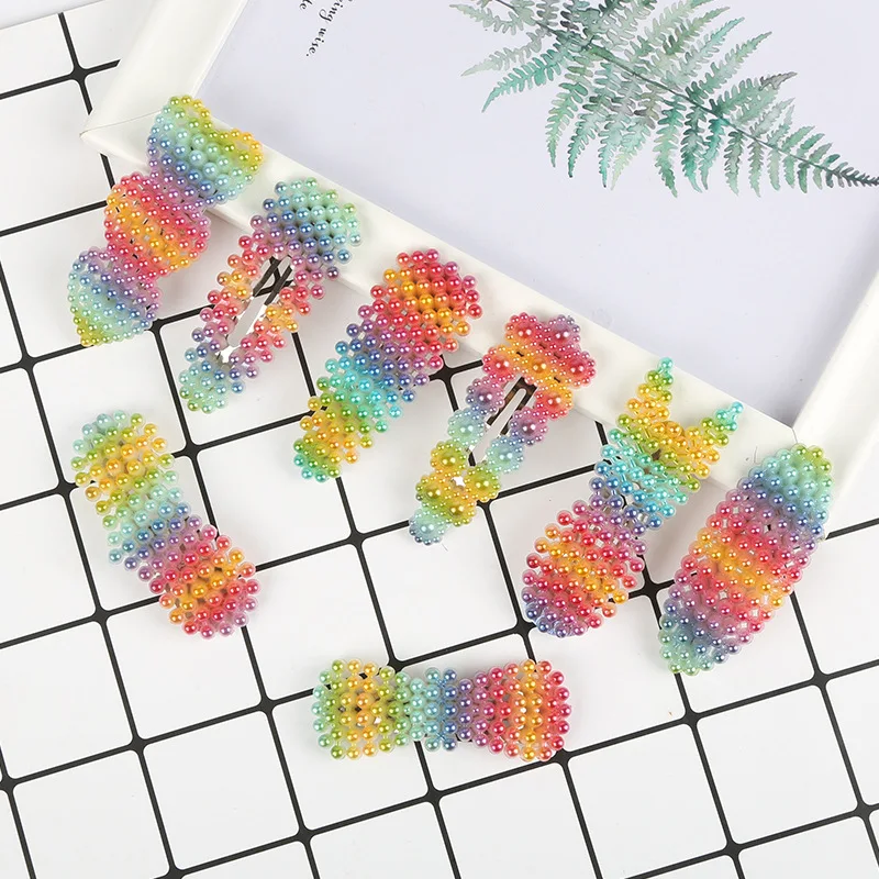 6 шт./компл. заколка для волос в виде банта с жемчугом радужного цвета детей