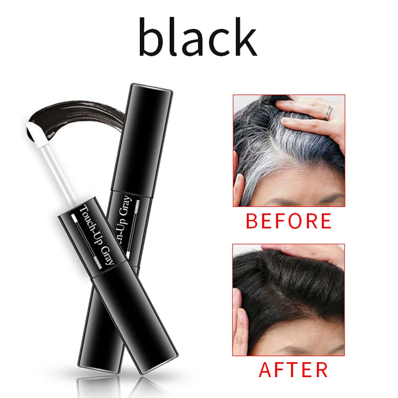 black Одноразовый краска для волос Мгновенный серый корень ручка краситель черные волосы 2-в-1 легко наносятся и 2 щеточными головками для темно-коричневый touch-up краска для седых волос - Цвет: black