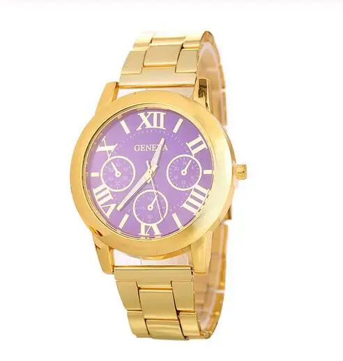 gold purple Бренд 3 глаза серебро Женева Повседневное кварцевые часы Для женщин Нержавеющая сталь платье часы Relogio Feminino дамские часы Лидер продаж - Цвет: gold purple
