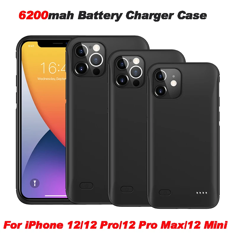 

6200mah Battery Charger Case For iPhone 12 Pro Max 12 Mini Portable Power Bank Case External Battery Cover for iPhone 12 12 Pro