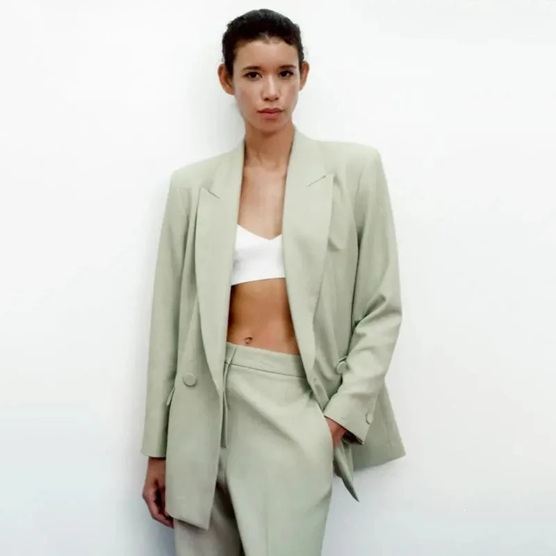 

Новый женский модный Повседневный нейтральный Универсальный тонкий двубортный костюм пиджак + брюки