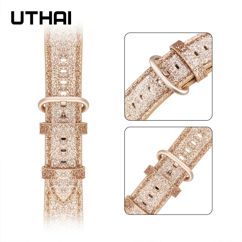 UTHAI кожаный ремешок для Apple Watch band 40 мм 44 apple wtch 4/5 модный браслет iWatch 3/2/1|Ремешки