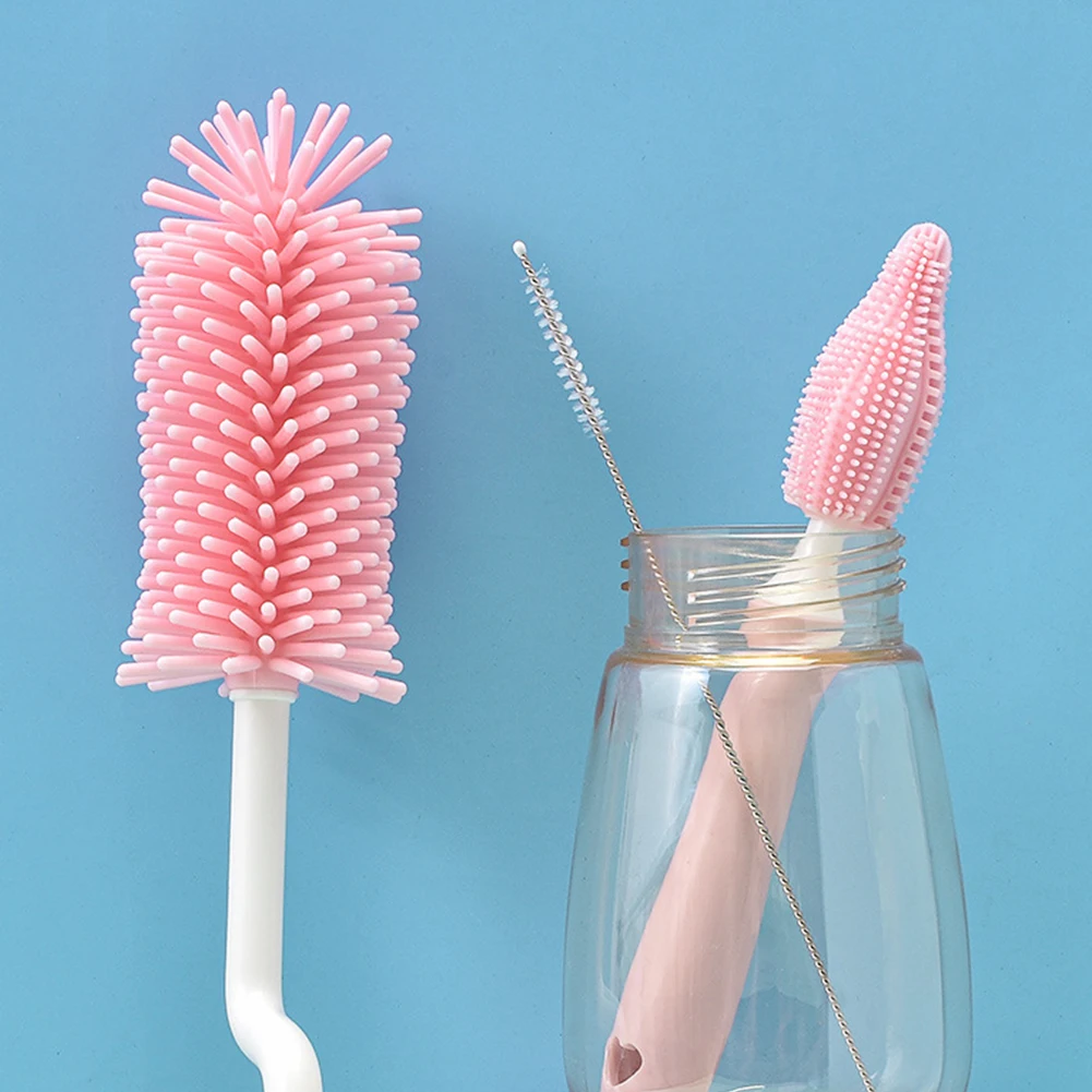 

3pcs Feeding Supplies Dish Easy Grip Long Handle Multifunction For Baby Bottles With Storage Hook Cleaning Brush Set Home Straws