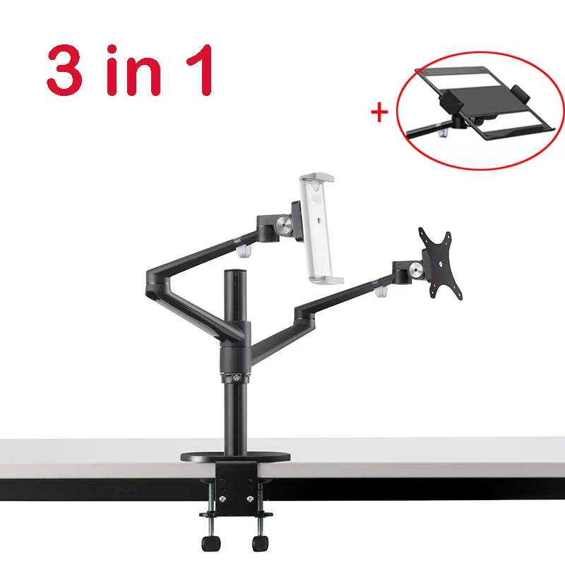 Economici OL-3T Di Alluminio 3 In 1 Regolabile In Altezza Del Desktop Dual Braccio 17-32 Pollici Monitor Del Supporto + 10-17 Pollici Supporto Laptop + 14 Pollici Tablet Montaggio