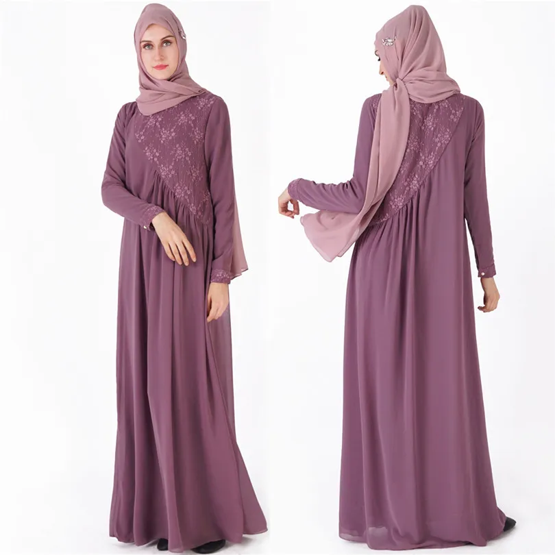Взрослая двухслойная шифоновая Абая Дубай мусульманское кружевное платье исламские турецкие платья с