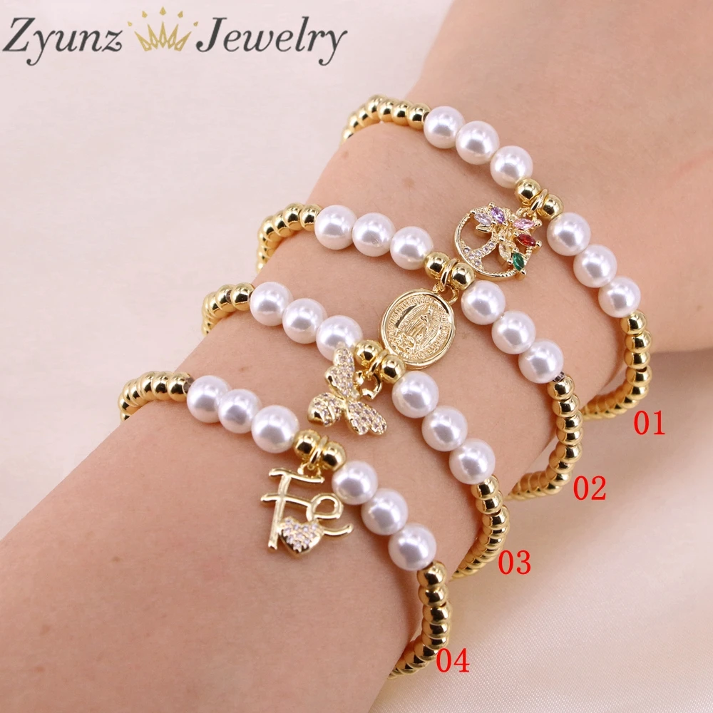 5 шт., женский браслет с бусинами и натуральным пресноводным жемчугом 5 шт., женский браслет с бусинами и натуральным пресноводным жемчугом