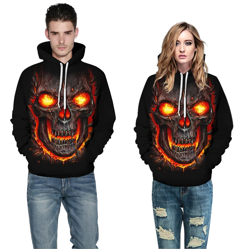 

sweatershirt sweaters Halloween Skeleton 3D digital print couple's autumn street-style street-tide card with a hat long-sleeve