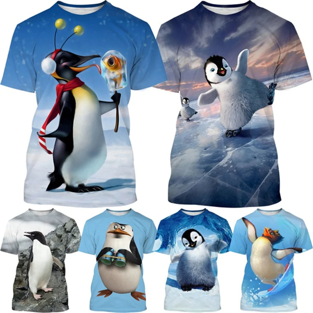 

Летняя Новинка, модная мужская футболка с 3D-принтом животных, пингвинов, с коротким рукавом, индивидуальная футболка в стиле хип-хоп, топ, фу...