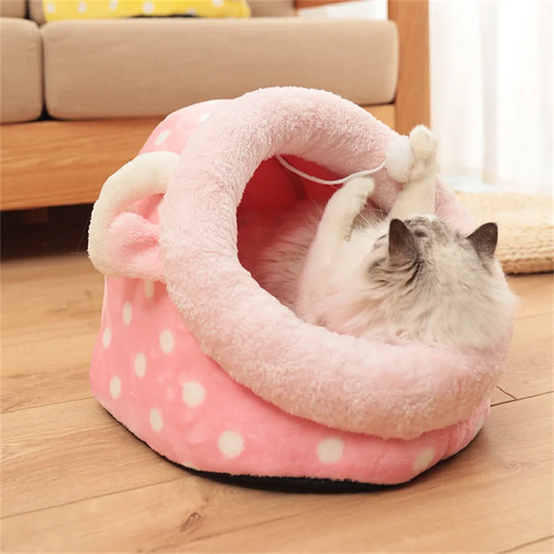 Кошачья кровать плюшевая для домашних животных домик мягкая кошки коврик Конура
