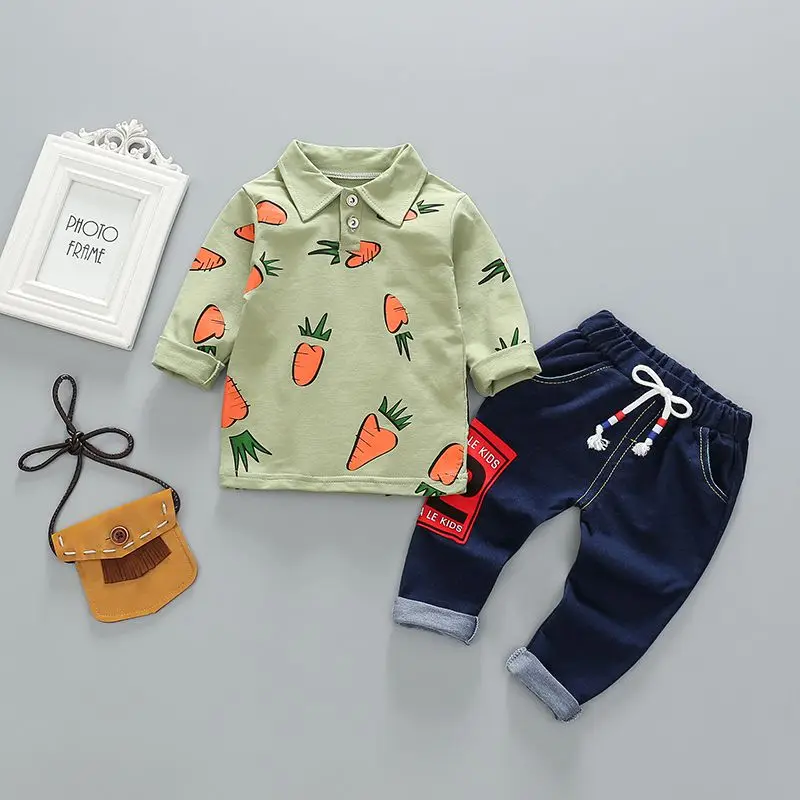 Baby Clothes 0-4T Spring Autumn Casual Long Sleeve Printing Top And Jeans Kids Two-piece Outfit Set | Детская одежда и обувь