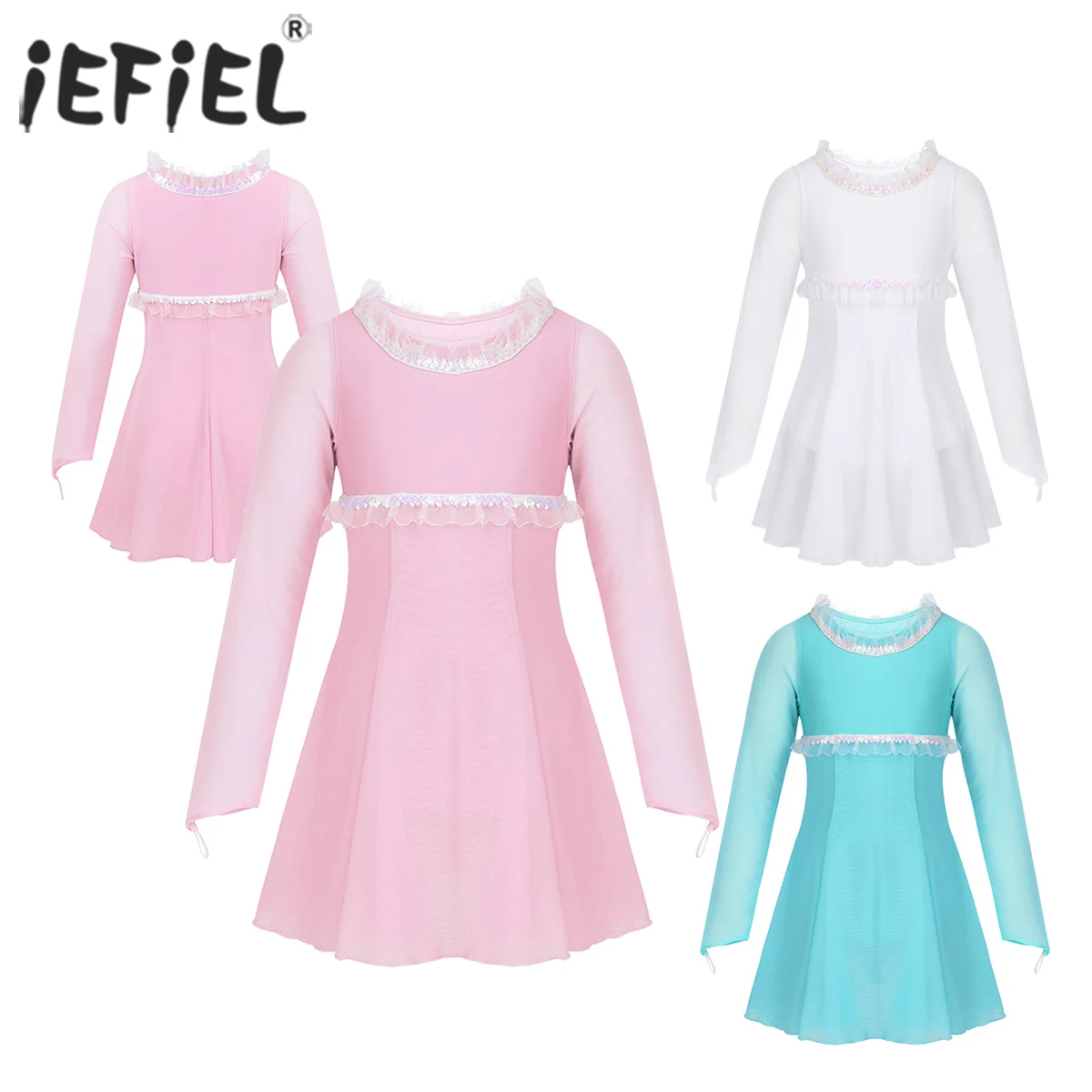 Детское платье с блестками для девочек фигурного катания оборки отделка