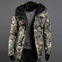 autumn winter keep warm men fashion thicken camouflage print pocket fur windbreaker jacket zipper long sleeve coat