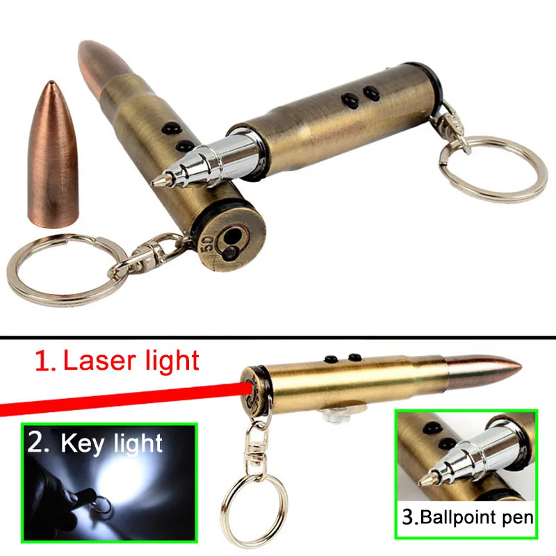 

4 in 1 Multifunction Outdoor Self-defense Flashlight Bullet Shaped Pen Survival EDC Laser+Light+Hammer+Ballpoint Self Defense
