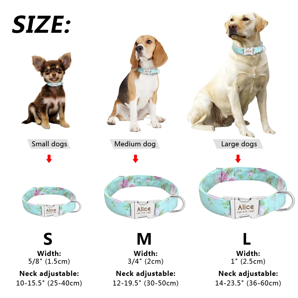 

Dog Collar Personalized Nylon Pet Dog Tag Collar Custom Puppy Cat Nameplate ID Collars Adjustable For Medium Large Dogs Engraved