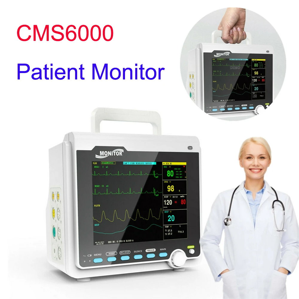 

Монитор пациента CMS6000, мультипараметры, ЖК-дисплей 8 дюймов, ETCO2 ECG RESP SpO2 PR NIBP, жизненно важные показатели человека, медицинское устройство