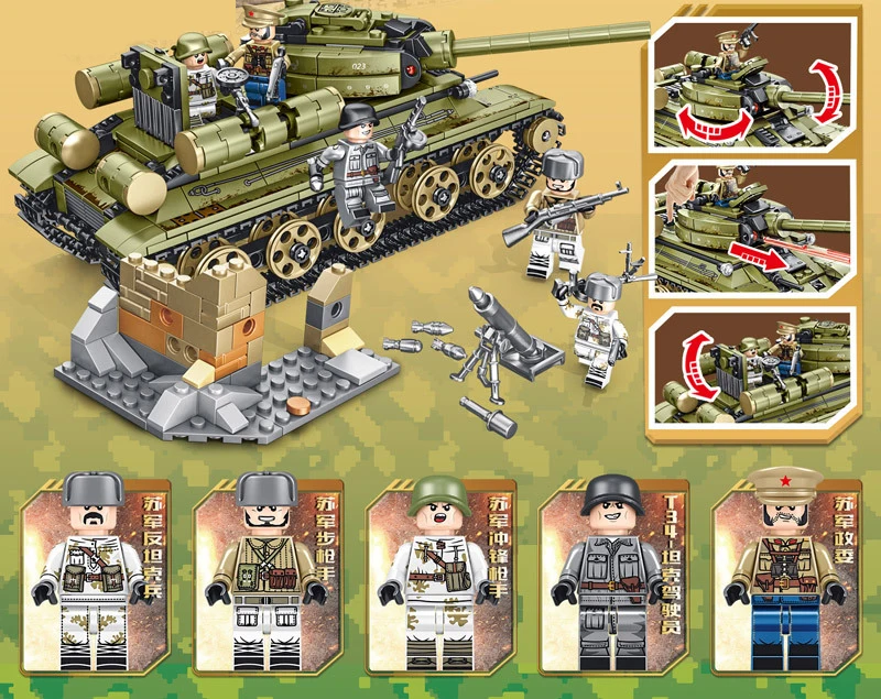 Второй мировой войны, T-34, средний танк, батикс, военный строительный блок, мировая война, армейские силы, фигурки, модель, игрушки для подарков