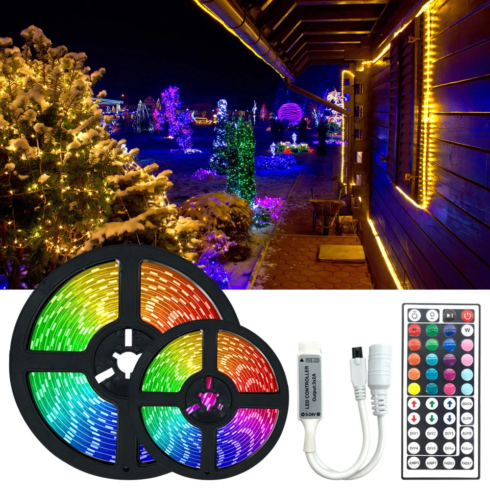 

Светодиодная лента, гибкая лента RGB 5050 SMD 2835, 5/10/15 м, 12 В пост. тока + удаленный контроллер + адаптер