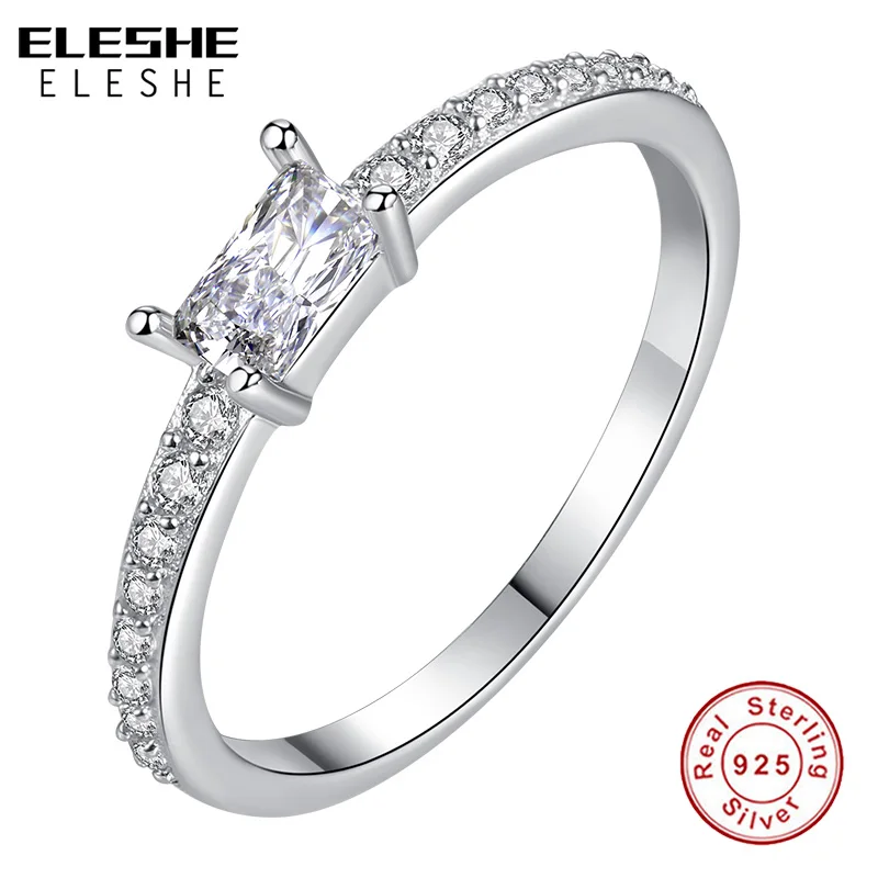 ELESHE,, классические, Роскошные, настоящие, твердые, 925 пробы, серебряные кольца, квадратные, циркониевые, Кристальные кольца, свадебные, Обручальные, ювелирные изделия для женщин