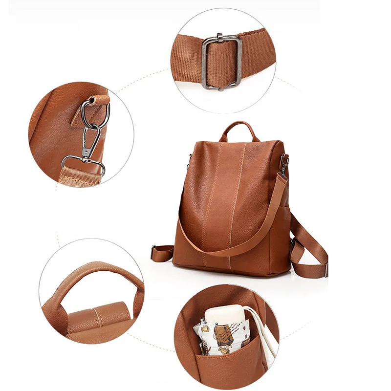 

New High Quality PU Leather Backpack Women Patchwork Casual Anti-Theft Backpacks SCI88