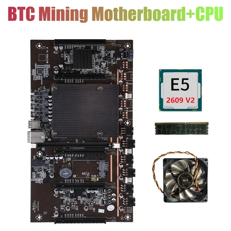 

AU42 -H61 X79 BTC Miner Motherboard with E5 2609 V2 CPU+RECC 4G DDR3 RAM+Fan LGA 2011 Support 3060 3070 3080 Graphics Card