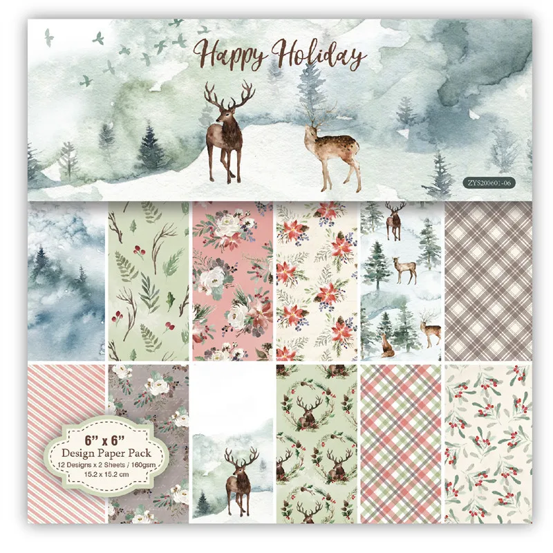 

6 inch 12 Sheets Elk&holiday Scrapbook Paper Origami Background Paper DIY Card Making Home deco gift arts and crafts