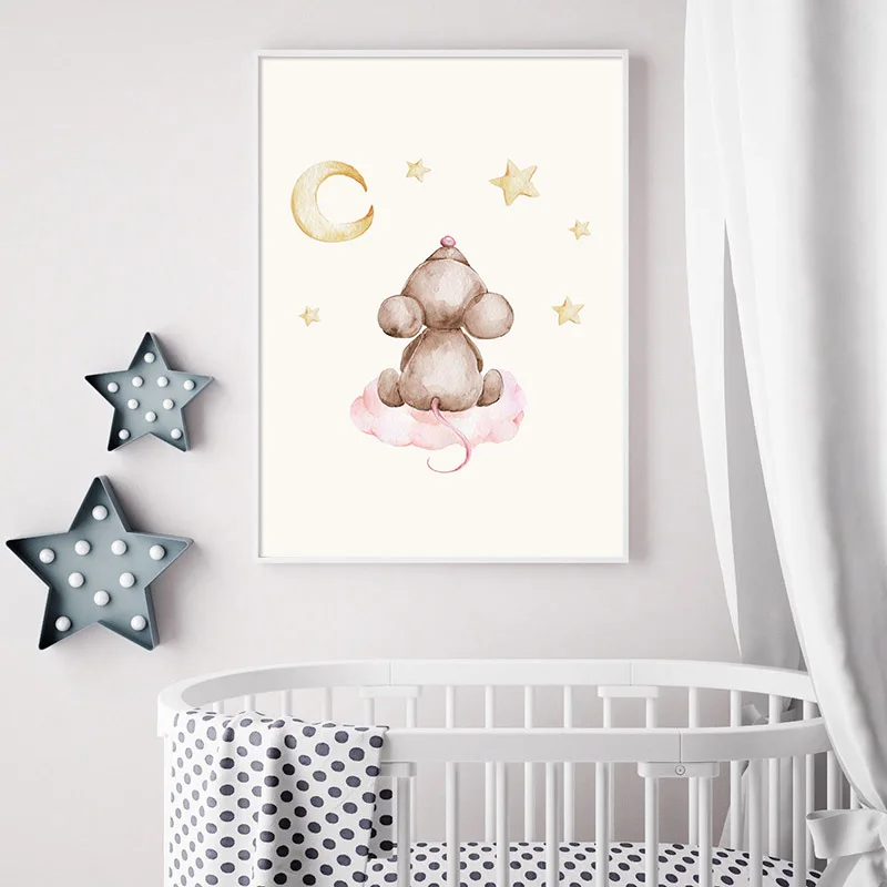 Детские настенные художественные картины на холсте Луна мультфильм животное