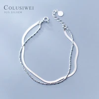 colusiwie 100 real 925 sterling silver double layers chain bracelet geometric lobster lock bracelet for women fashion jewelry