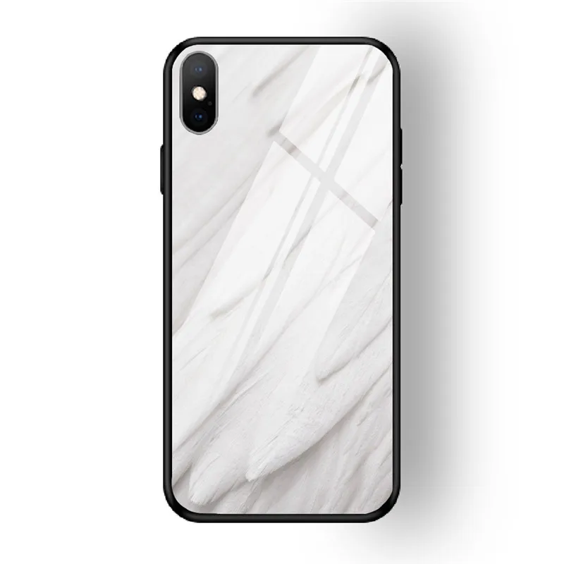 06 Чехол для iPhone X XS MAX XR для 6 6S 7 8 PLUS чехол из закаленного стекла с перьями красный желтый задняя чехол для iPhone 5 5S SE Funda - Цвет: 06