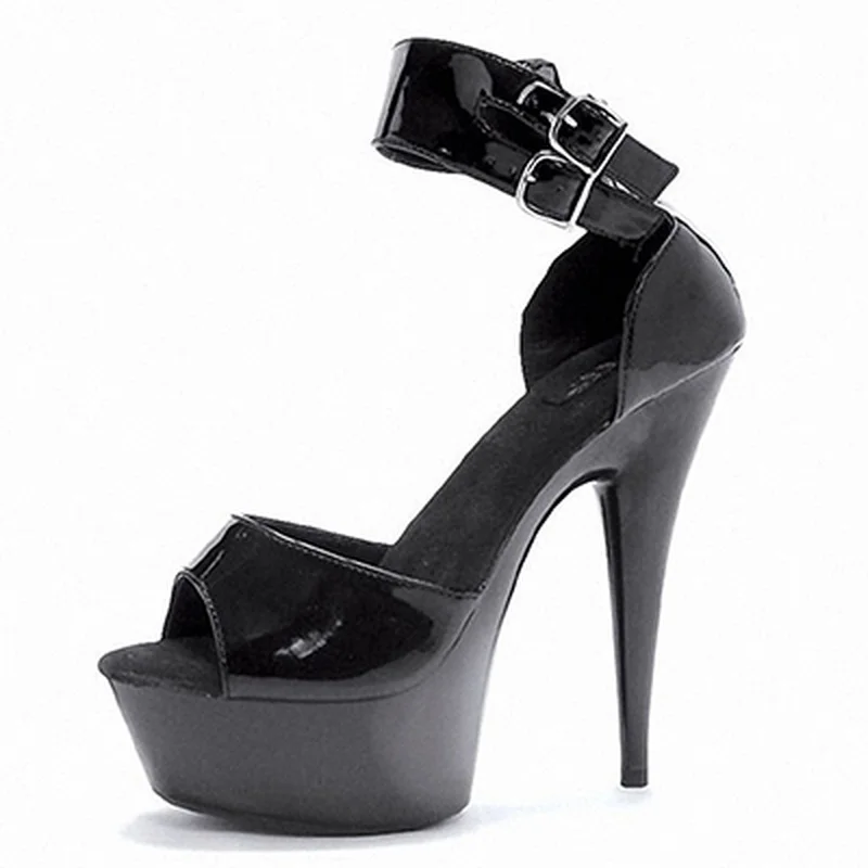 

Mclubgirl 15cm Heels Sexy Nightclub Waterproof Platform Thin Heel One Button Patent Leather Super High Heel Sandals LYP