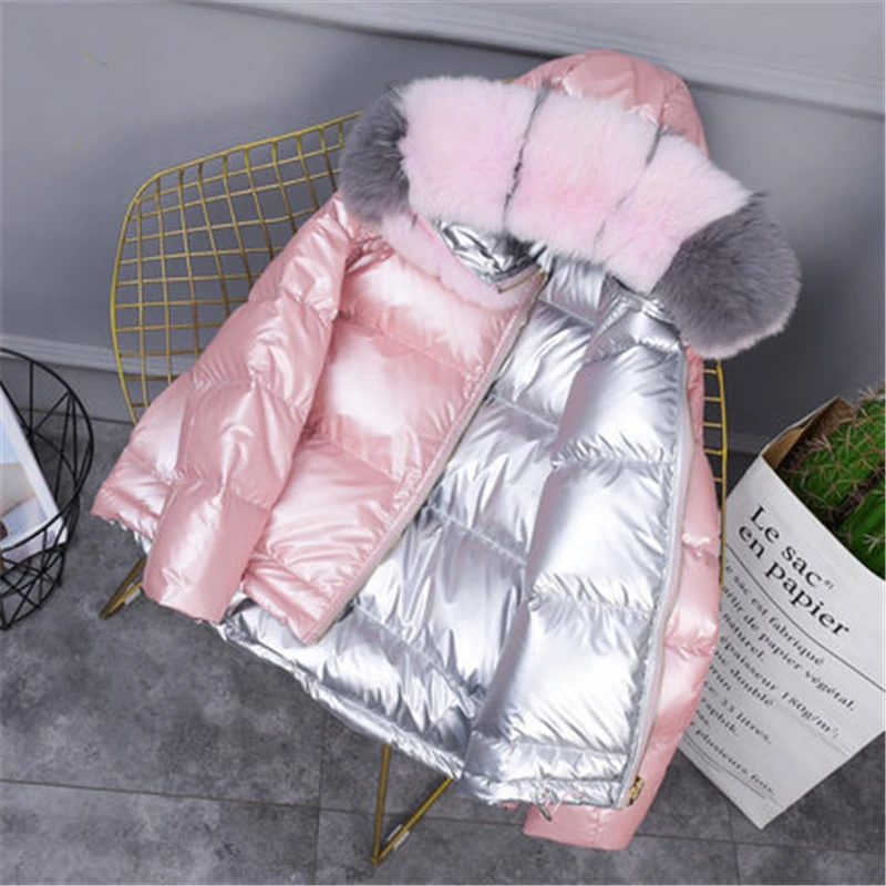 Для женщин большие размеры натуральным лисьим меховым воротником пуховая куртка