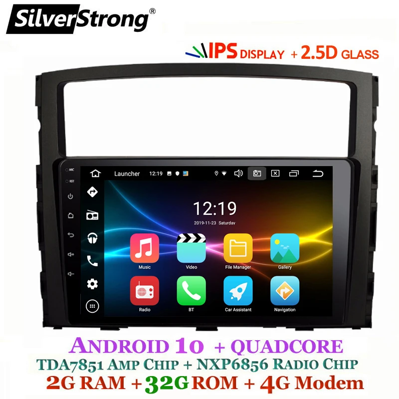 9 дюймов IPS матрица 2.5D Android10.0 4G SIM Автомобильный GPS для Mitsubishi Pajero 4 SilverStrong Radio RDS mirroring