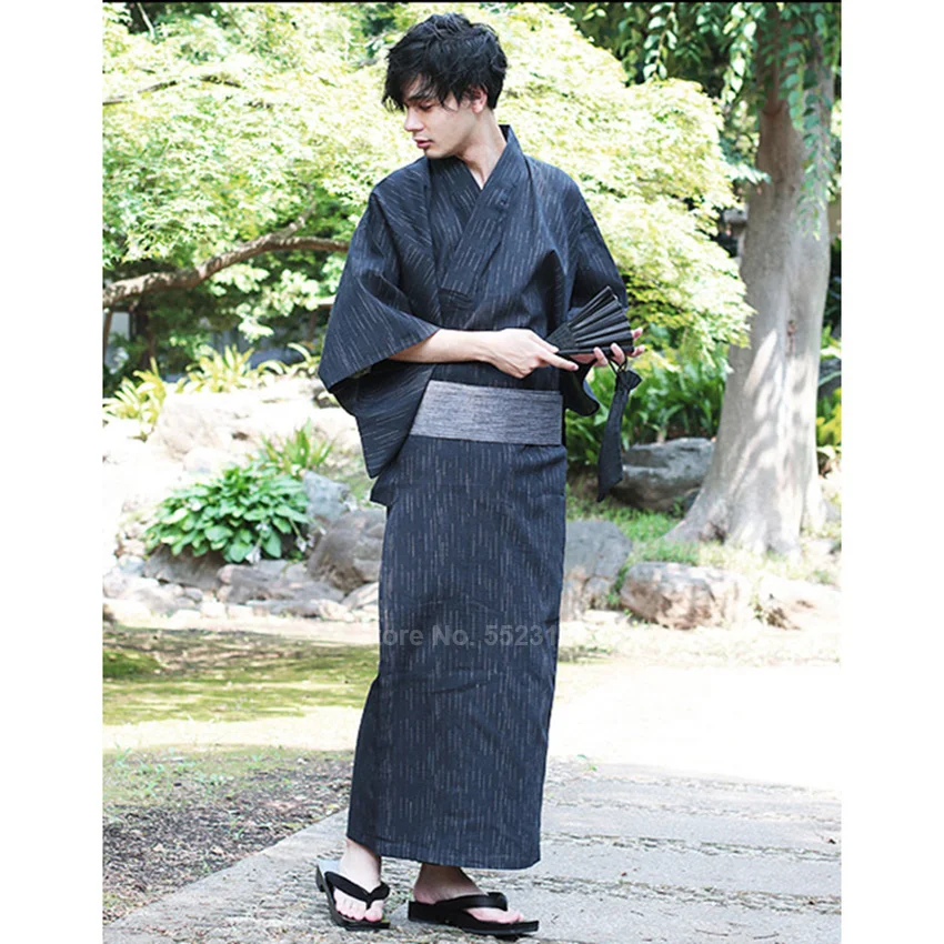 Пижамный комплект мужской из 2 предметов традиционное кимоно халат с V-образным