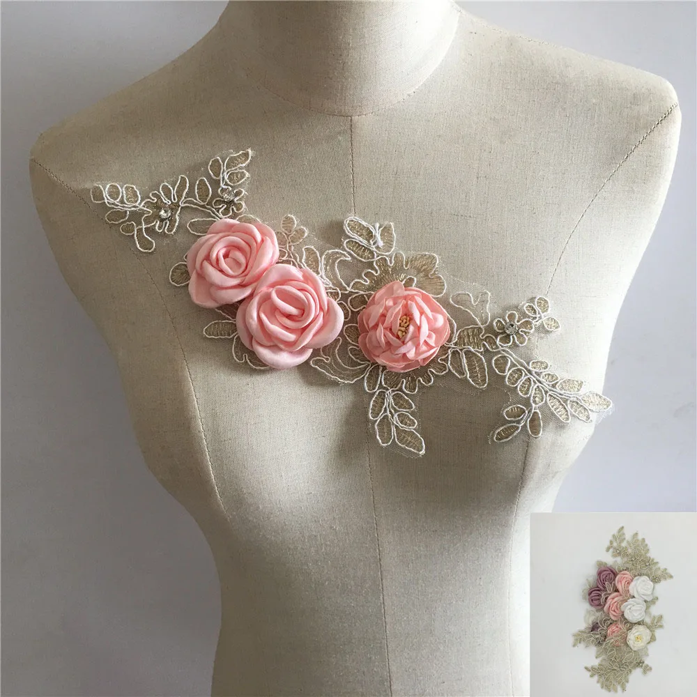 

Fashion Embroidery 3D Three-Dimensional Flower Lace Collar DIY Rhinestone Lace Collar Decoration Clothes Sewing Accessories
