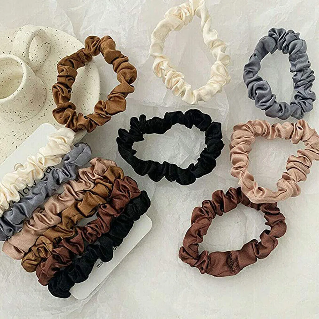 

6pcs/lot Women Scrunchies Satin Silk Hair Ties Rope Girls Elastic Rubber Band Hairband Ponytail Holders Hair Accessories #G