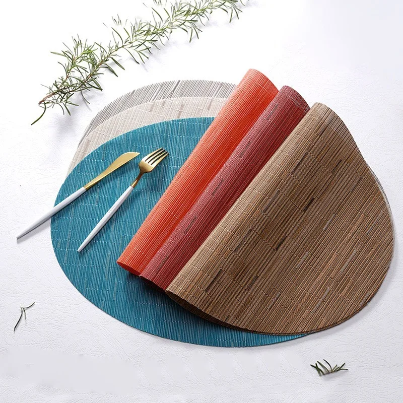 

Bamboo Placemats Oval Table Mat Cup Bar Mat Kitchen Accessories PVC Adiabatic Can Be Washed Coffee Table Bowl Pad ZM822
