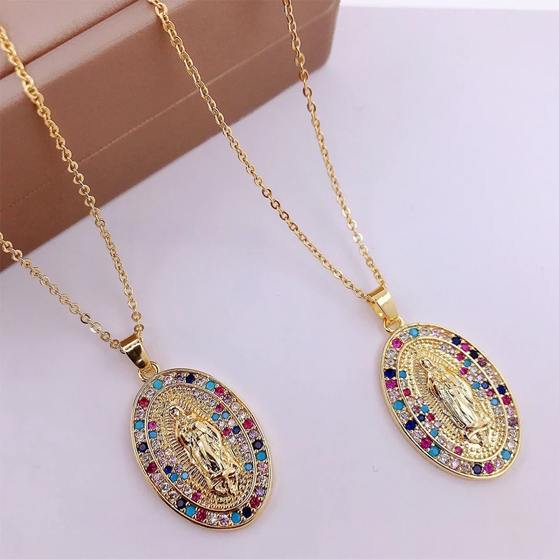 

Hot Selling Creative Religious Accessories Copper Micro-inlaid Zircon Virgin Mary Pendant Necklace Fashion Jewelry Wholesale