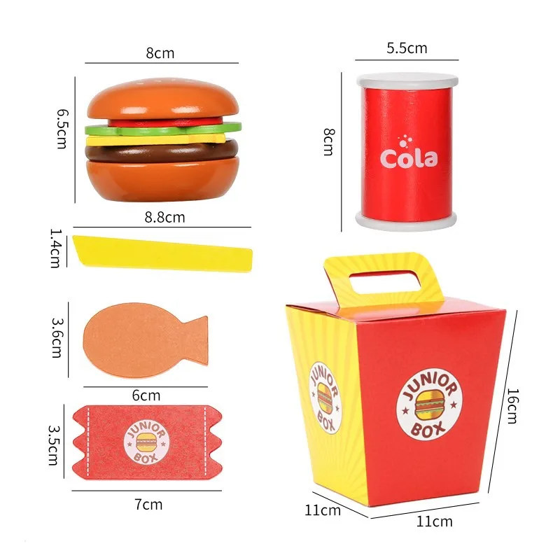 

Simulation Wooden Kitchen Toys Hamburger Fries Fast Food Model Kids Pretend Play Toy Stacking Burger Early Educational Props