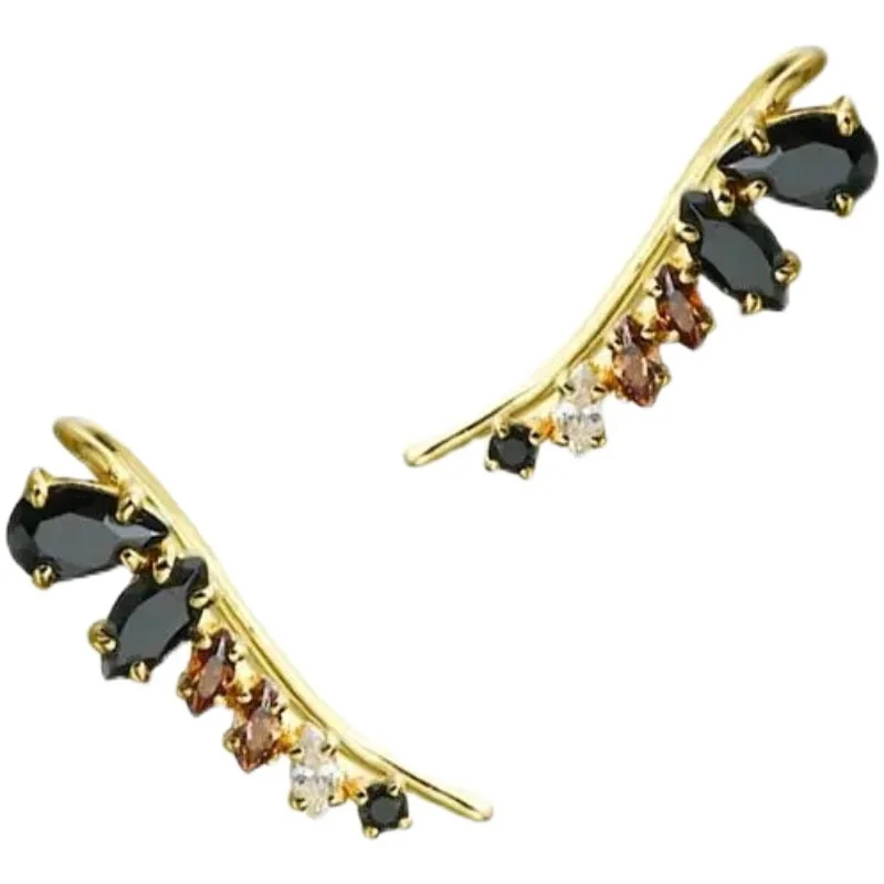 

New the Fatal Encounter Light S925 Sterling Silver Inlaid Wing Leaf Earrings Black Agate Earrings Fresh All-Match Style