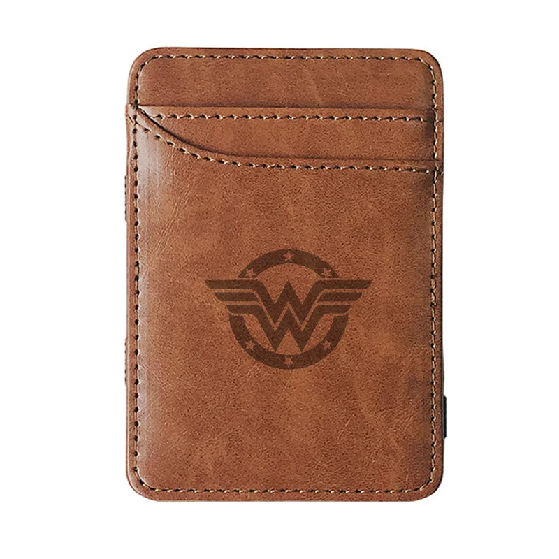 Классический Кожаный Кошелек Wonder Woman, женские Зажимы для денег, кошелек для карт, держатель для денег - Цвет: Brown