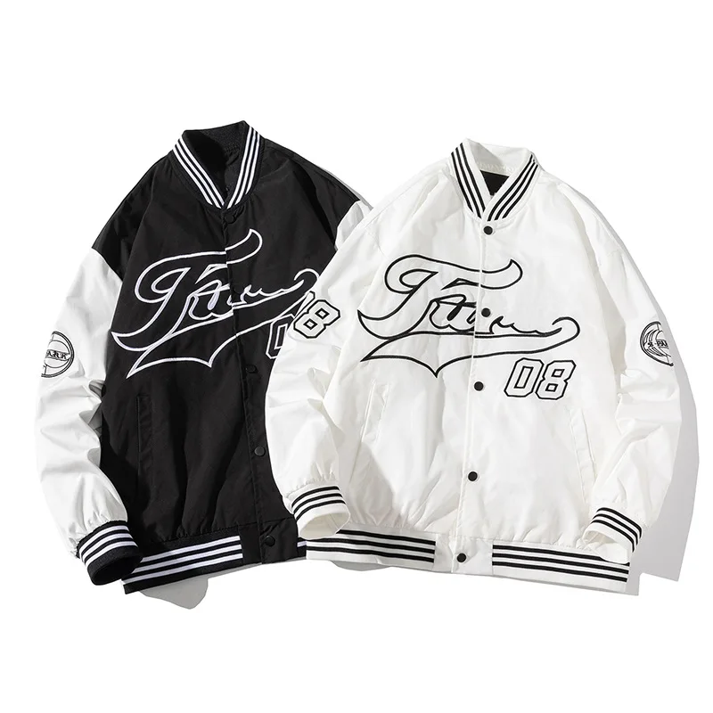 

Streetwear Baseball Jacket Men Women Varsity Jacket Japanese Letter Embroidery Patchwork Spring Autumn Jacket Couples Clothes