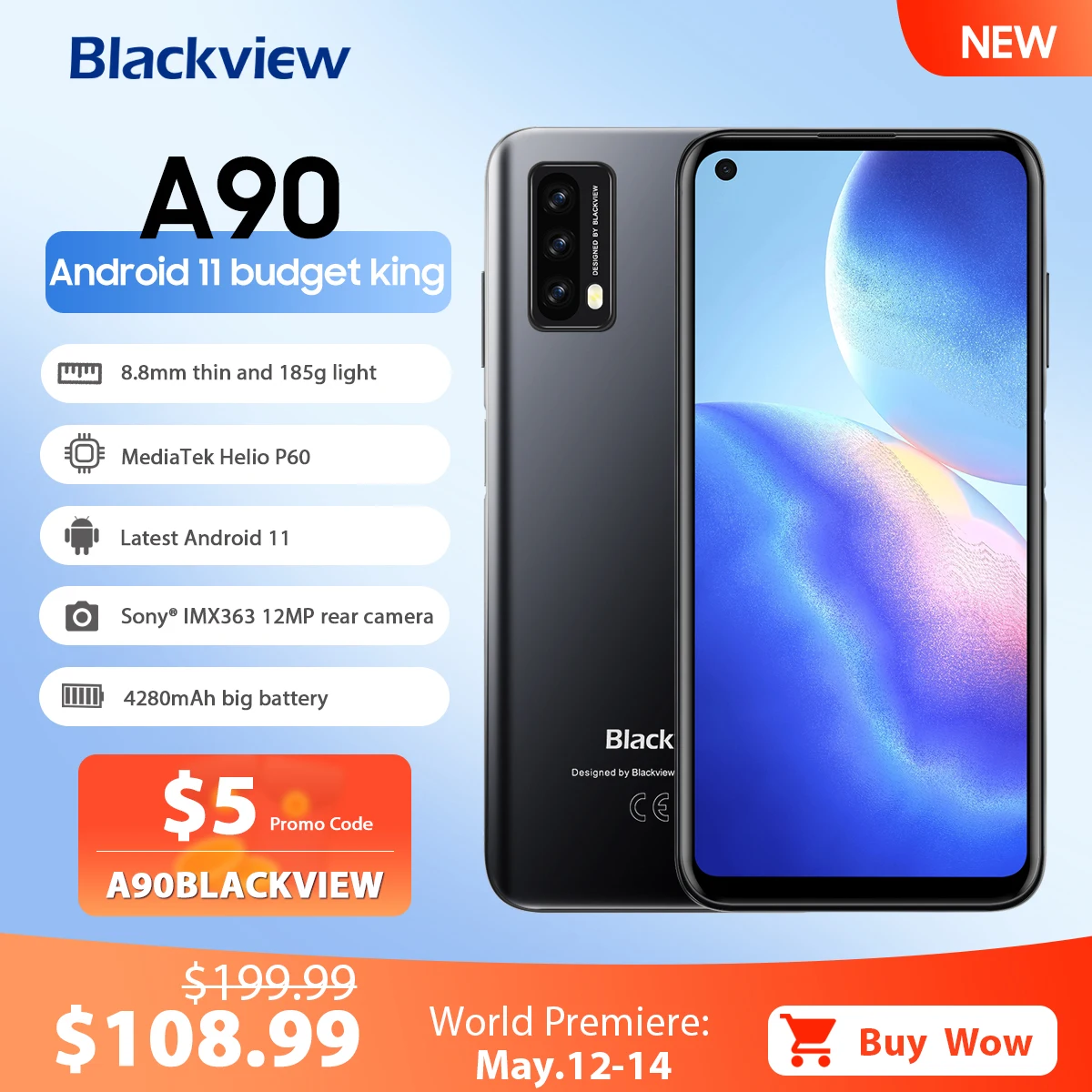 Blackview A90 смартфон Helio P60 Octa Core 13MP HDR Камера мобильный телефон 4 Гб + 64 Гб 4280 мАч Android 11 Телефон 4 аппарат не привязан к оператору сотовой связи Чехол для мобильного телефона - изображение