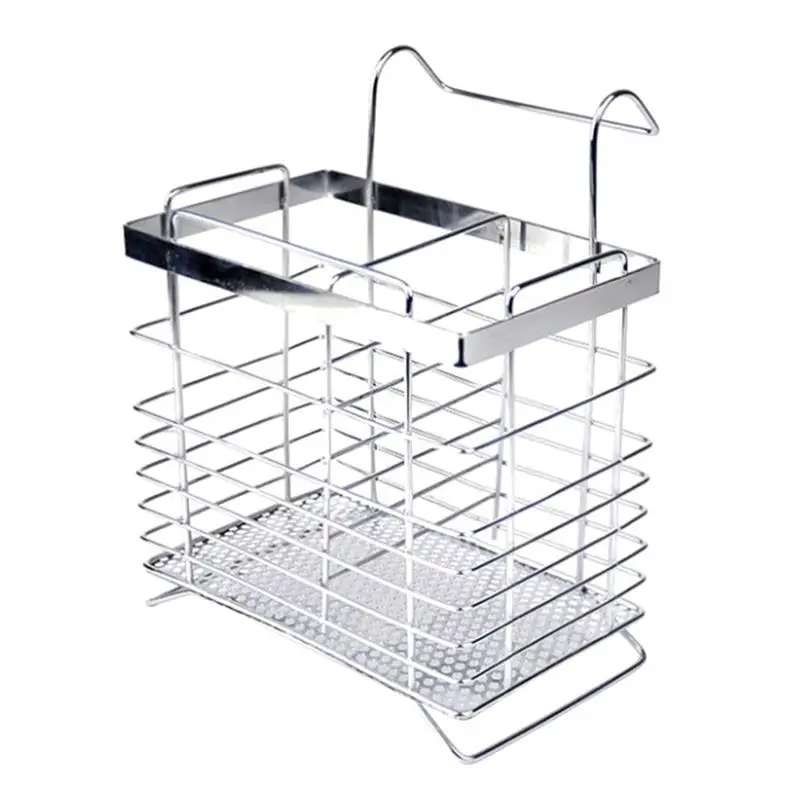 Прямоугольная полка для посуды из нержавеющей стали с 2 отделениями вилки