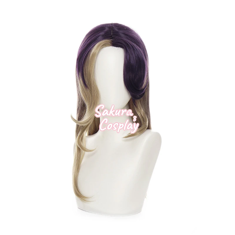 

Game LoL Coven Ahri Cosplay Long Curly Purple Mixed Brown Heat Resistant Synthetic Hair Halloween Carnival Party + Free Wig Cap