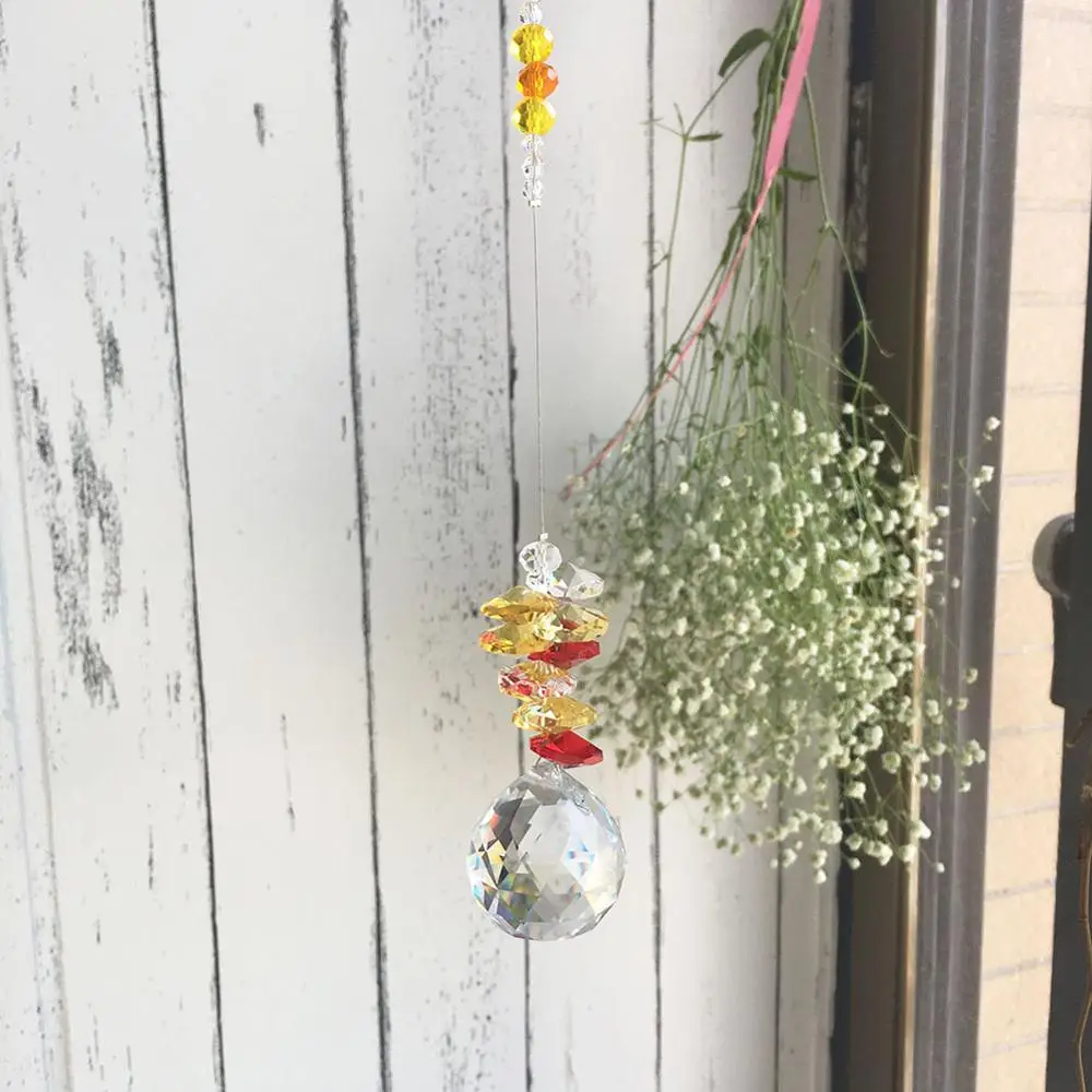 Подвесной Хрустальный уловитель света на окно призмы из желтых бусин подарки со