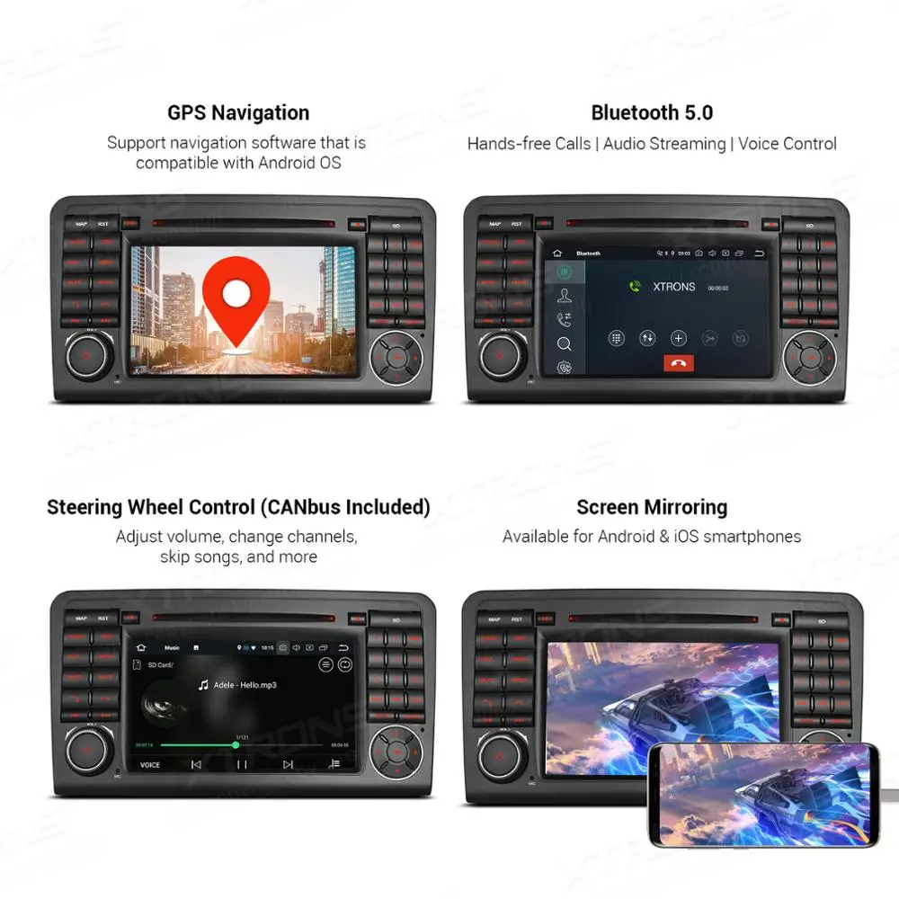 Автомобильный DVD плеер XTRONS PX5 Android 9 0 радио GPS для Mercedes Benz ML Class W164 ML300 ML350 ML450 ML500 2005 2011