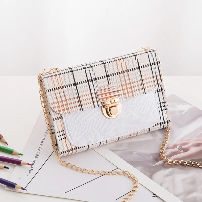 

2021 New Desigber Plaid Collision Color Small Square Women's Bag Chain Crossbody Bags for Women A173